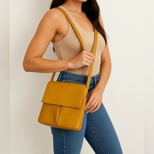 Genuine Leather Crossbody Bag Made in Italy Mustard Yellow